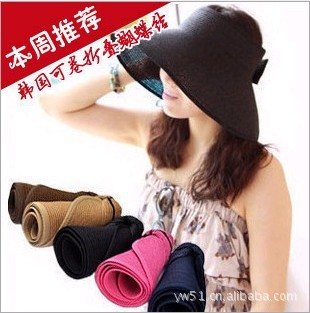 Foldable folding bow female Beach straw hats wholesale visor Cap Hat
