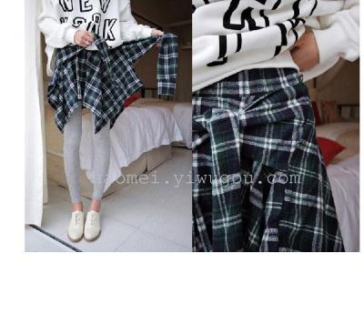 Spring School of Korean Air Scotch Plaid Plaid Shirt fake two piece leggings skirts