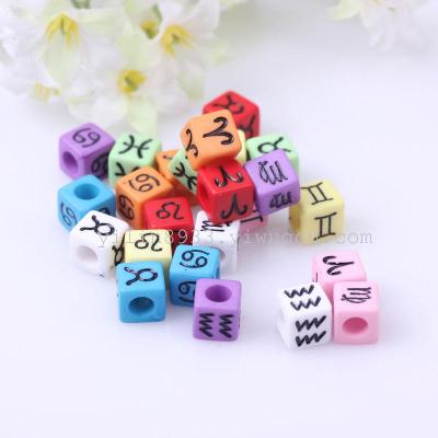 Acrylic 7MM square constellation beads color background black word children's toys DIY accessories