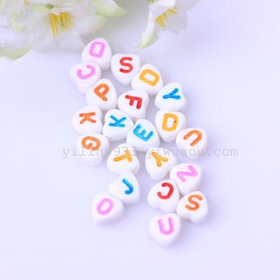 Acrylic 4*7MM heart-shaped letter white background color character children's toys DIY accessories
