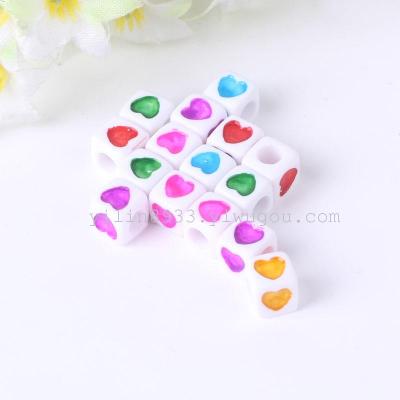 Acrylic 7MM square heart-shaped white background color heart children's toys DIY accessories