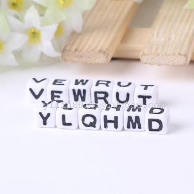 Acrylic 7MM square letter beads white background black characters children's toys DIY accessories