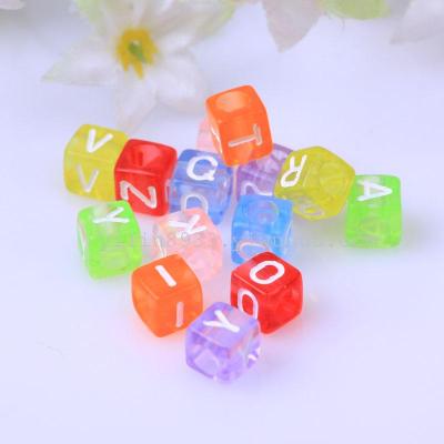 Acrylic 6MM square letter beads transparent color + white character children's toys DIY accessories