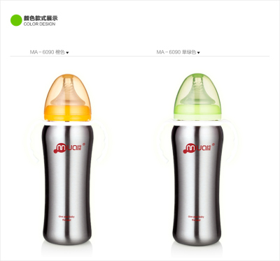 Stainless steel insulated milk bottle with straw handle wide diameter double - purpose baby and child products
