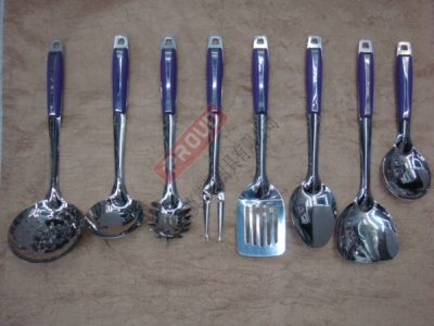 Purple 5720B single handle stainless steel utensils, stainless steel spatula spoon, slotted spoon, shovels, spoons