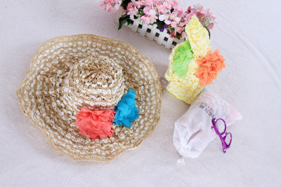 New bonnet fashion hat craft paper braid large flower female shade straw hat summer shade