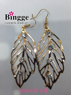 Simulation leaves leaves iron plates with diamond earrings fashion jewelry