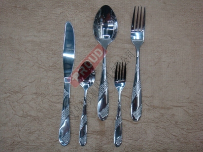 P614 stainless steel cookware, stainless steel cutlery, knives, forks, and spoons
