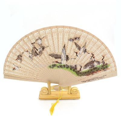 2015 new scented wood fan with crane motifs hand painted country hot sales