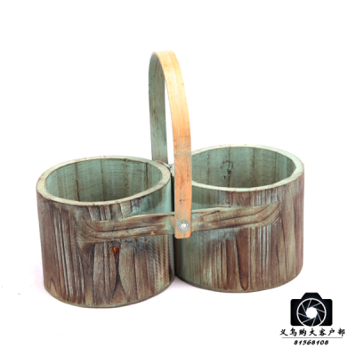 European log twin succulent wooden flower pot