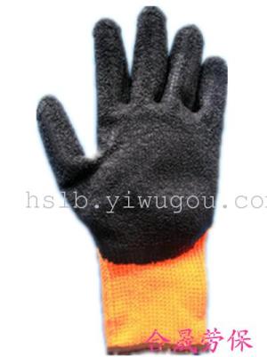 Padded vinyl and velvet Orange yarn crepe rubber site Terry winter protective gloves