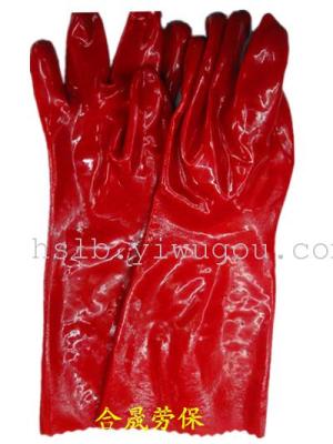 35cm red PVC gloves, oil resistant gloves, protective gloves