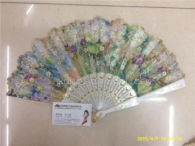 China wind fan plastic printing gold fan dance gift gilt edges fan