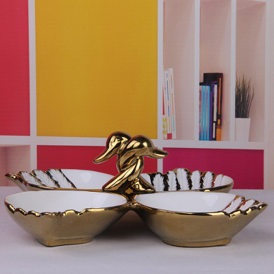Gao Bo Decorated Home Ceramic swan four-grid fruit tray dry tray home decoration Ceramic crafts