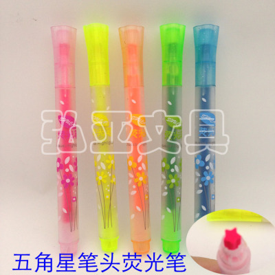 New five-pointed Pen Highlighter Korea stationery cool highlighter