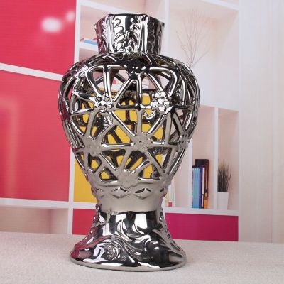 Gao Bo Decorated Home Creative plated hollow modern home decorative crafts new exotic floral ceramic vase B05007