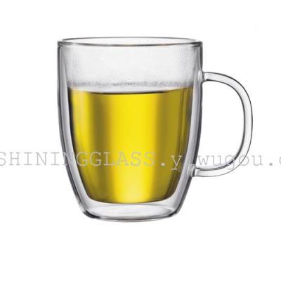 Borosilicate  glass double wall mug glass with handle heat-resisting  glass coffee glass