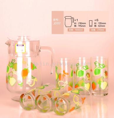 Music, beautiful glass cups set color water drink cold water pot cups set H5678
