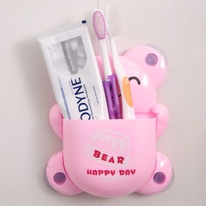 S-cute ideas bear a strong suction cup toothbrush Rack storage box supplies