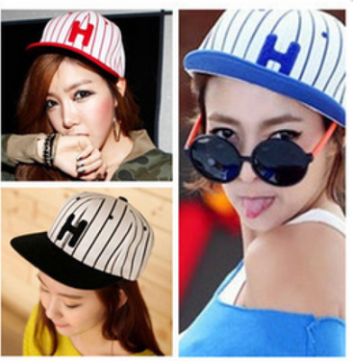 Korean female hat summer Baseball Cap Hat Cap stripe alphabet H new flat along the street dance hip-hop cap