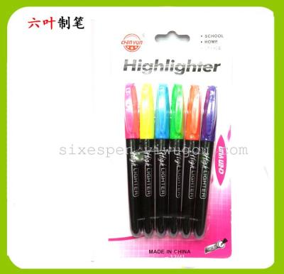 6 PCs blister card highlighter supermarket  stationery set 9500 fluorescent pen 