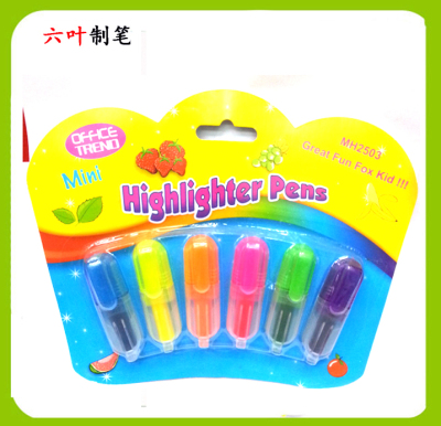 6PC mini highlighter for super market fluorescent pen 