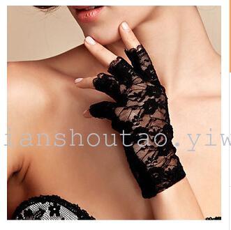 Summer Essential Women's Short Lace Half Finger Lace Sunscreen Gloves/Open Finger Lace Wedding Decorative Gloves