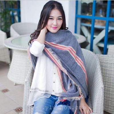 2015 stripes mixed colors of autumn and winter Cashmere Wool fringed scarf temperament long warm shawls women wholesale