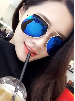 Color film sunglasses female hipster reflective sunglasses men mirror blue glass big frame sunglasses.