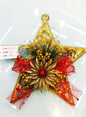 2015 Christmas Hanging Decoration Gold XINGX Red Bow Five-Pointed Star