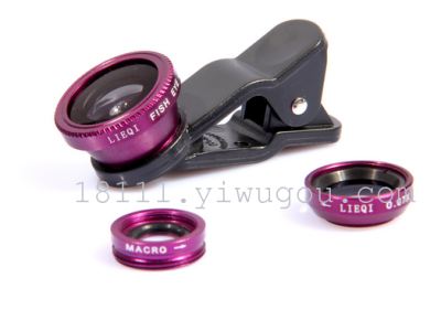 LIEQI mobile phone universal clamps triple wide angle macro lens fish eye camera lens
