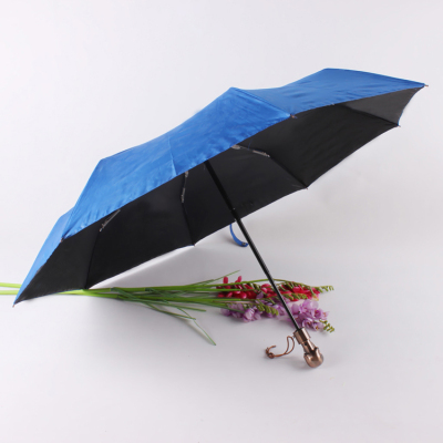 3-folfing skull handle black coating pongee auto open uv care rain sun protection umbrella 