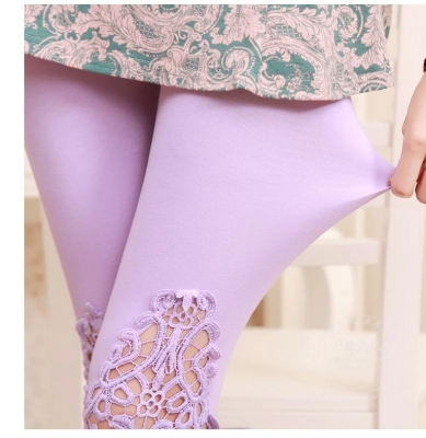 Cotton outer wear thin ladies plus size lace Footless stretch slim cut cropped trousers modal