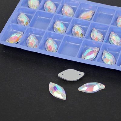 Crystal Beads  Sew On Flatback Petal Glass Beads Sewing DIY Beads With Holes For Garment High Shine Crystal Beads