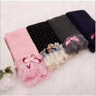 Spring and autumn new children nine-dots lace bow cotton leggings socks girls stockings