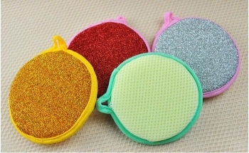 Kitchen Cleaning Supplies round Double-Sided Sponge Dishcloth Non-Stick Oil Dishwash Block Magic Sponge Washing King