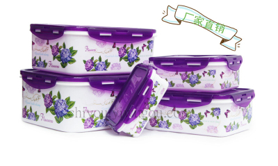 Factory sell fashion food container with flower printing sealing boxes 5pcs Storage box CY-5052