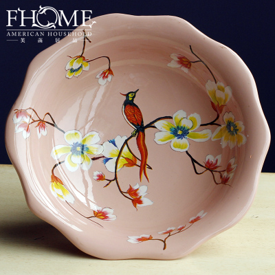 Crafts ceramic fruit bowl Japanese style painting Sakura Warbler home jewelry ornaments housewarming gift fruit plate 