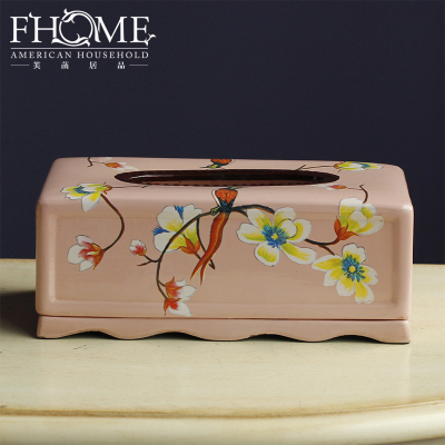 Crafts day Sakura Warbler-style painted ceramic tissue box decoration ornaments housewarming gift Book box daily