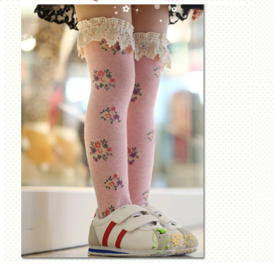 Explosions Korea children's stockings in cotton floral lace high tube socks Princess sweet wind