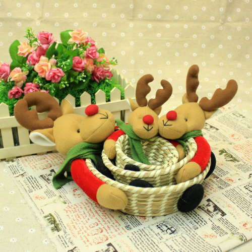 christmas gift storage basket hand-woven sundries basket cartoon reindeer storage basket