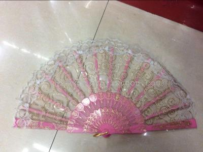 Pink circle plastic folding fan