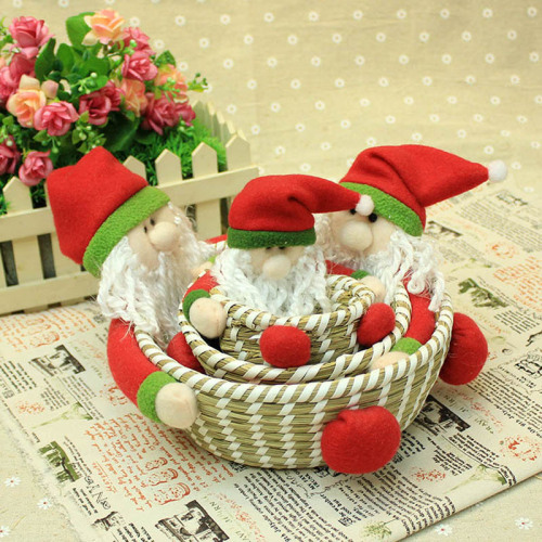 santa claus straw woven storage basket creative handmade candy basket desktop storage basket