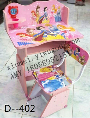 Factory direct wooden panel cartoon Princess girls lifting study table desk children table drawing desk and Chair