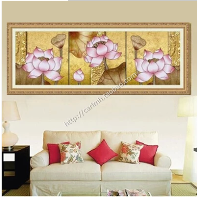 5D diamond painting circle diamond silk gold powder lotus decorative painting DIY