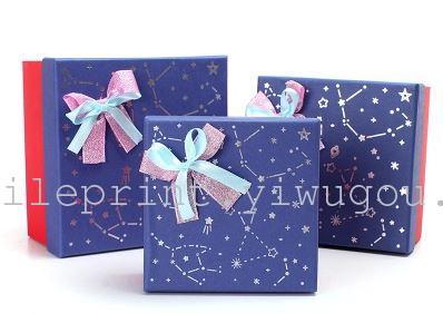 Simple square gift box set of three, beautiful bi-color bow gift sets, fashion simple