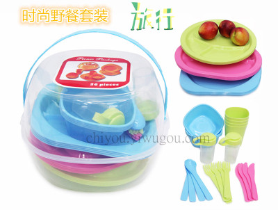 Fashion plastic outdoor BBQ camping picnic tableware Suite dinner plates sets 36pcs CY3372-3