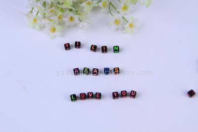 6MM square letter beads black background fluorescent word