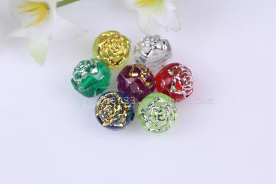 8114# acrylic 8MM rose beads transparent gold and silver thread