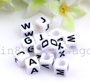 6*6mm square white and black letter beads acrylic beads